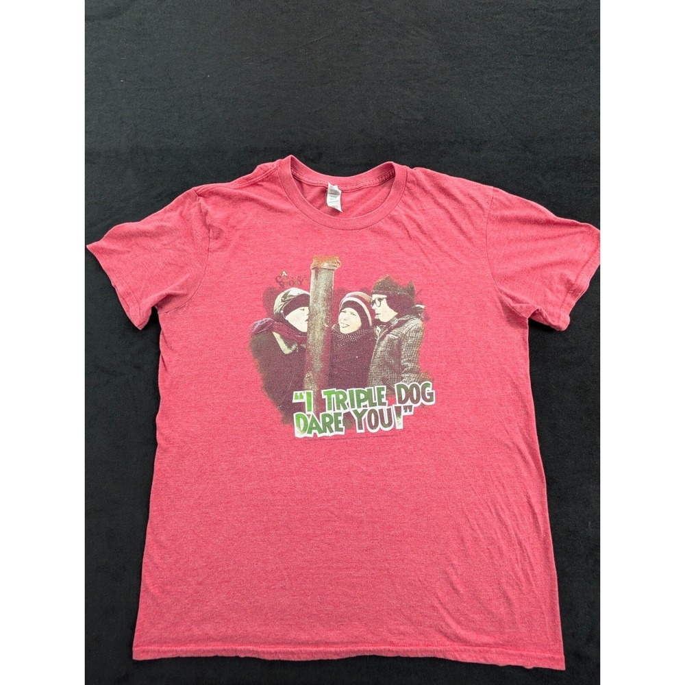 I Triple Dog Dare You Christmas Red Short Sleeve Cotton Blend T-Shirt Men's L